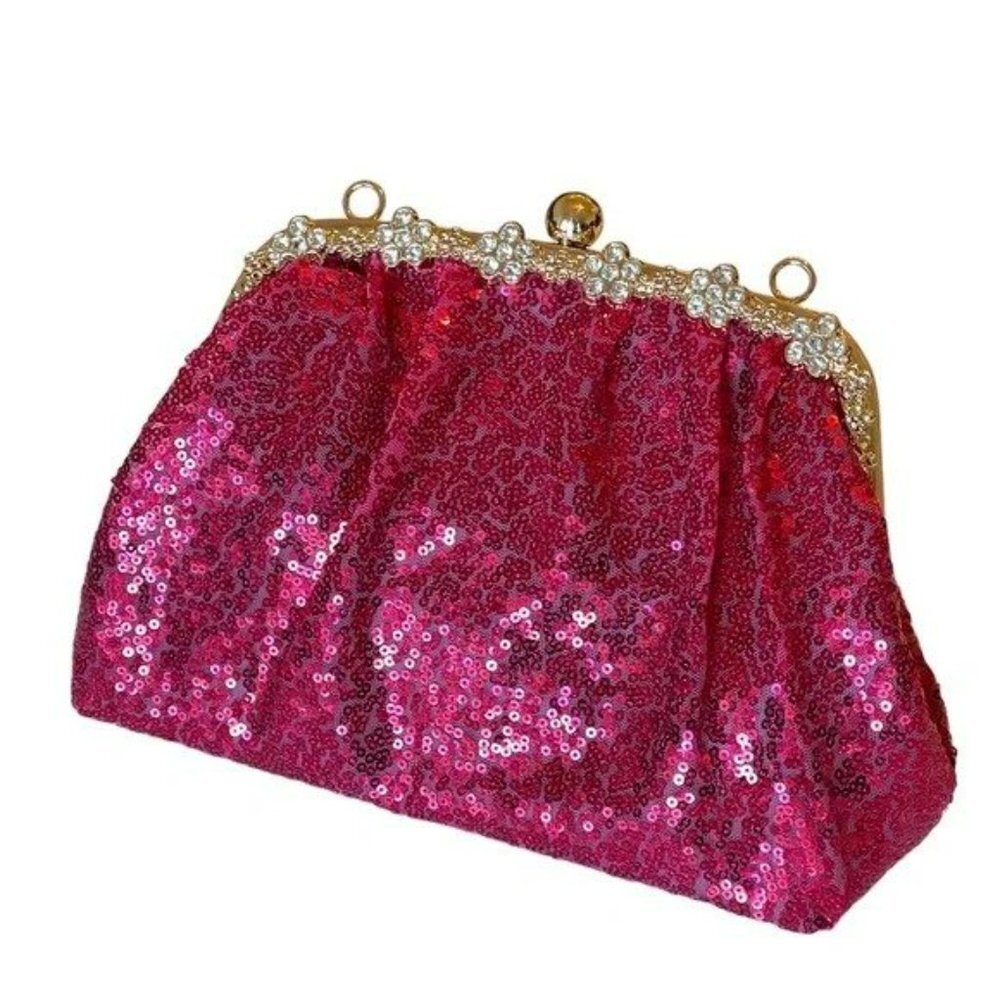 Women's Ruby Red Sequin Clutch Purse Wedding Bridal Evening Bags Valentines Gift
